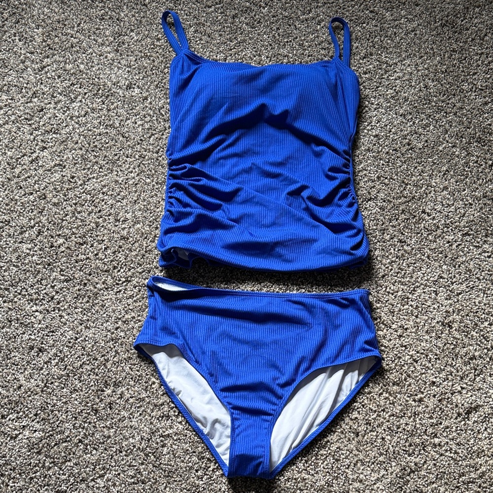 Blue Ribbed Tankini Swim Set NWT
